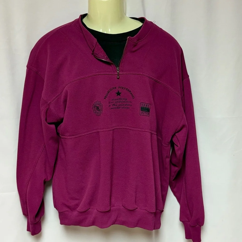 Vintage Bugle Boy Quarter Zip Sweatshirt Mens L XL Magenta 90s Y2K Pullover - Picture 2 of 9